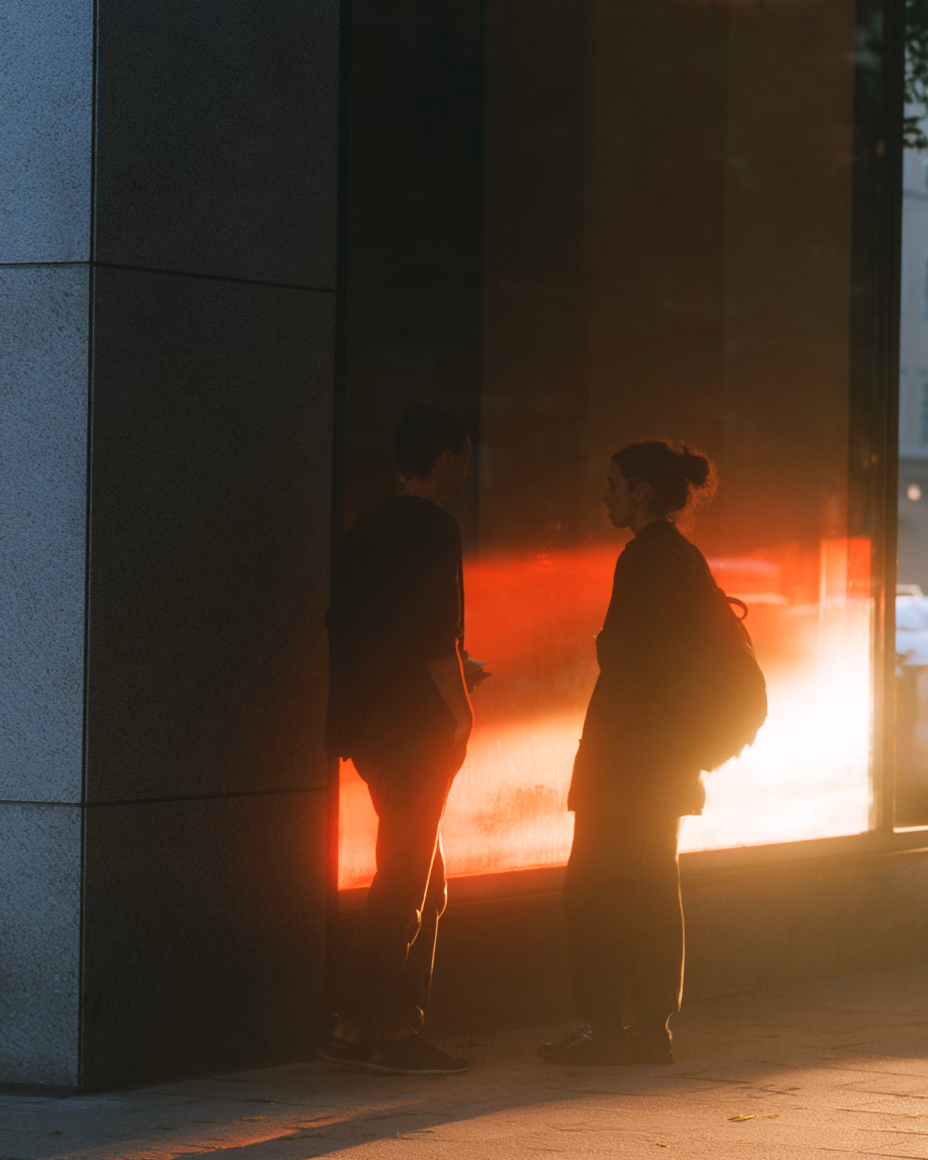 Two members talking on the street after an evening event
